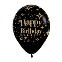 Picture of 11" Sempretex- Happy Birthday Gold Diamonds Fashion Black Balloons (50/bag)